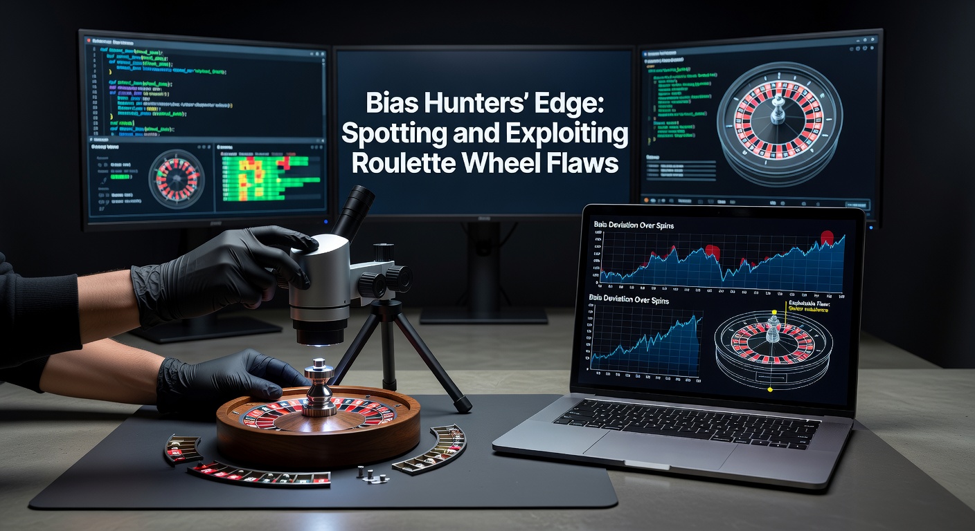 Close-up of a roulette wheel in motion, highlighting potential physical imperfections that lead to biases