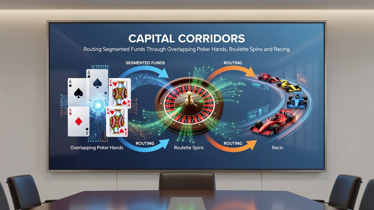 Diagram showing overlapping time windows for poker, roulette, and racing fund movements