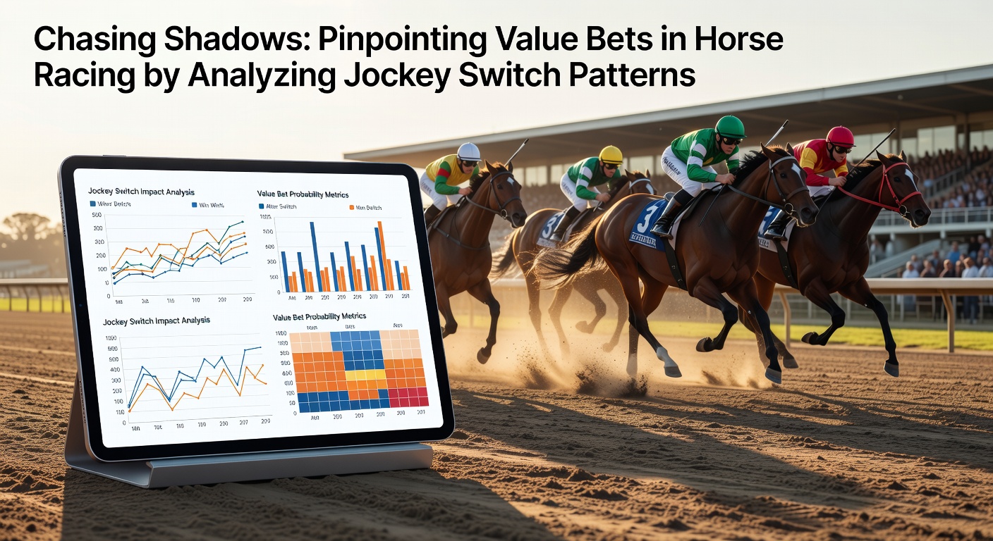A jockey mid-switch atop a galloping thoroughbred during a tense race stretch, highlighting the subtle signals bettors track for edges