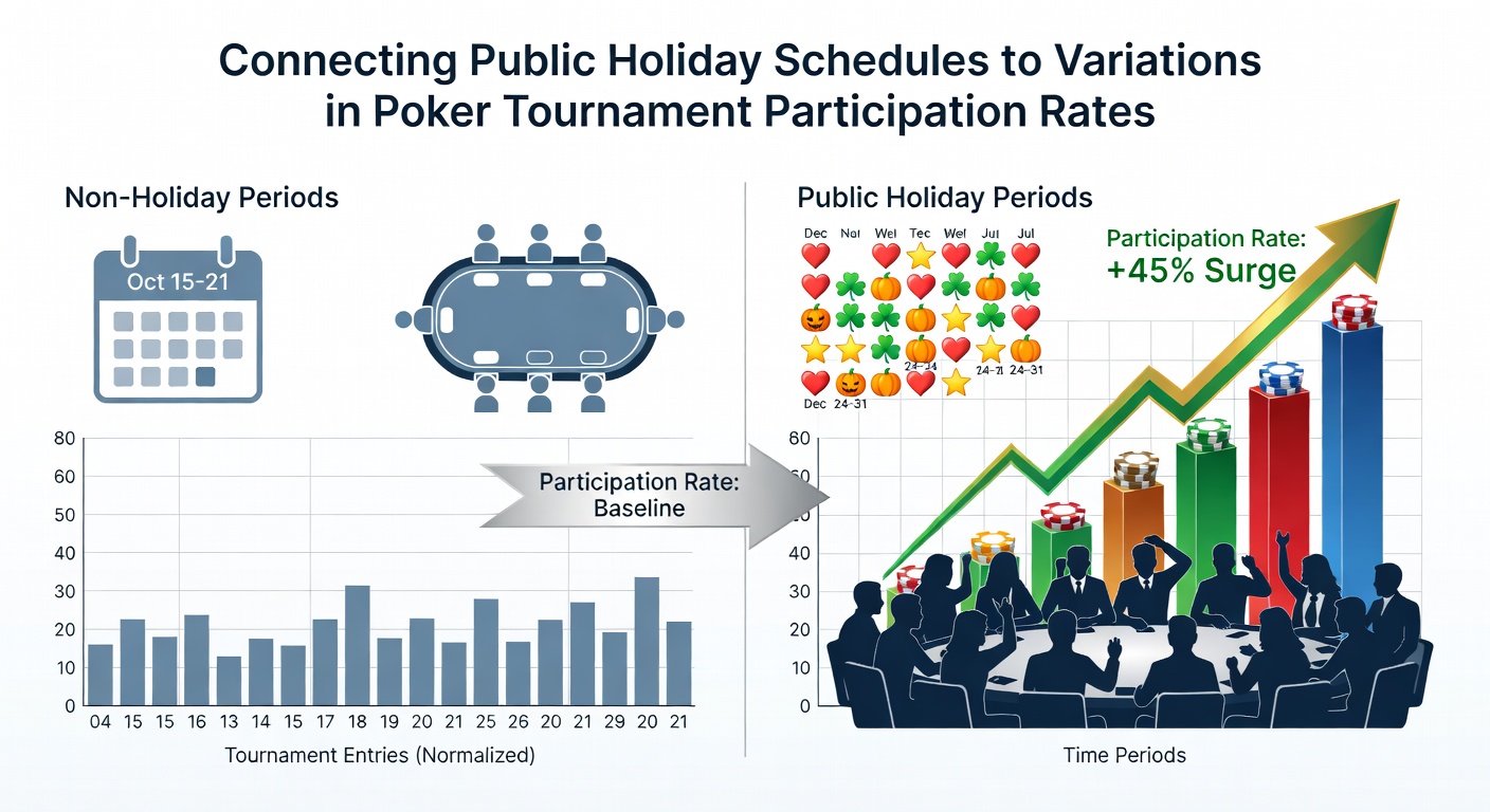 Busy poker tournament floor during a public holiday weekend with players seated at multiple tables and registration lines forming