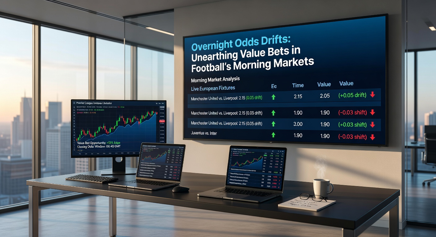 Bettor analyzing morning odds on a laptop screen displaying drifted lines for an EPL fixture