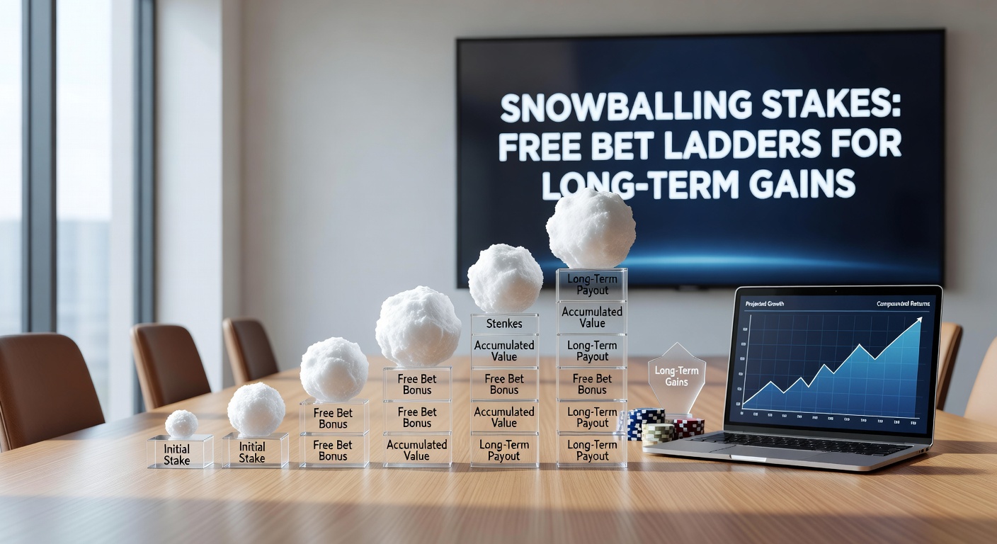 Infographic depicting a sequence of free bets laddering up, with icons for sports like soccer, horses, and basketball showing stake growth from £10 to £200 over five steps