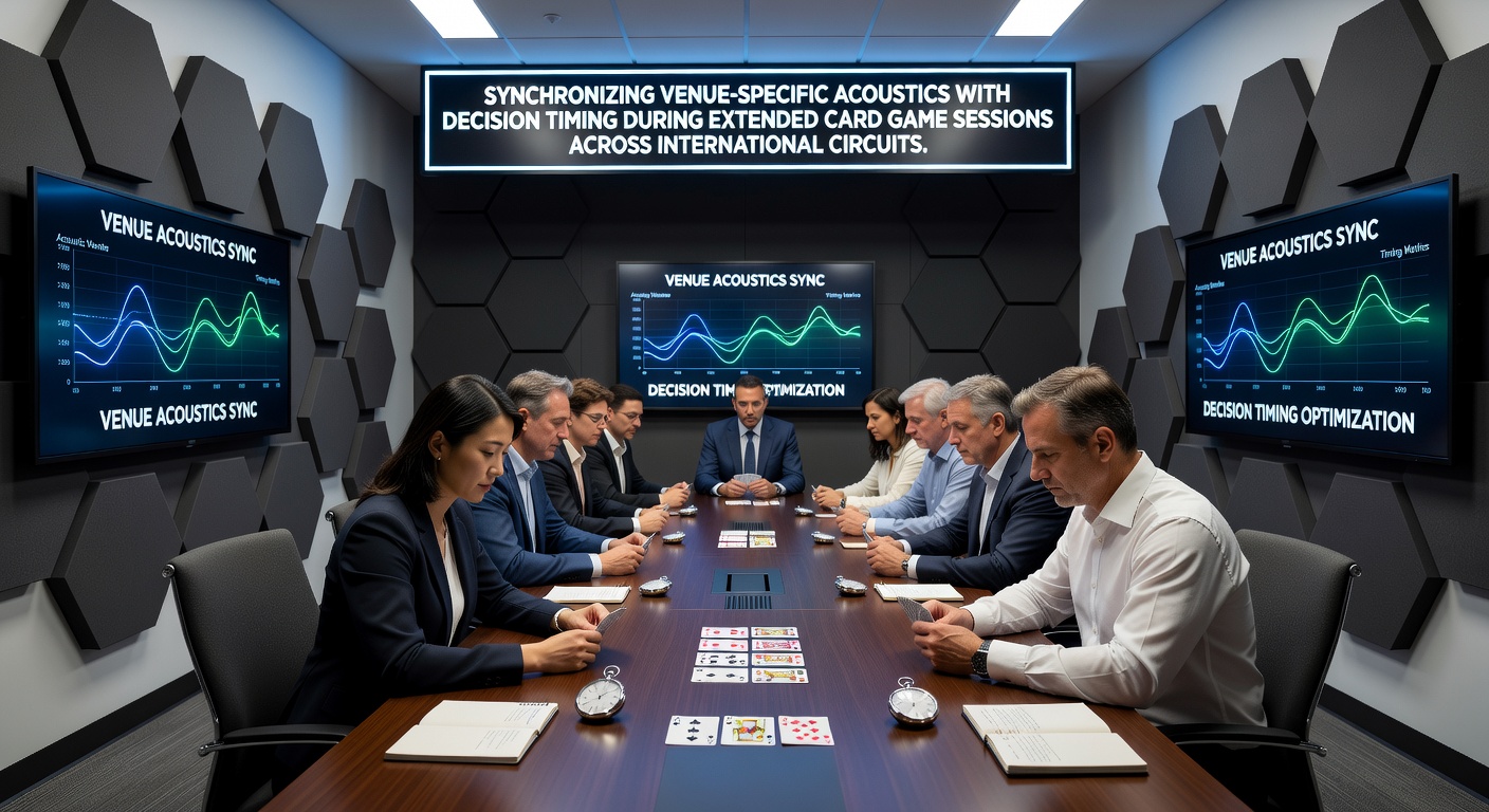 Poker tournament venue with players focused amid ambient sound levels during extended play
