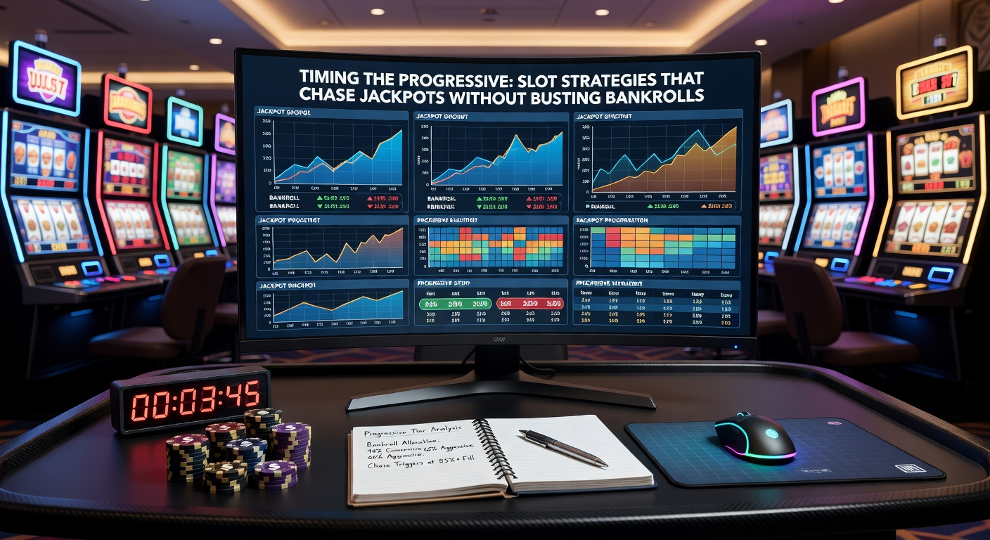 Player at a progressive slot console, intently watching the jackpot ticker rise amid flashing lights and coin sounds