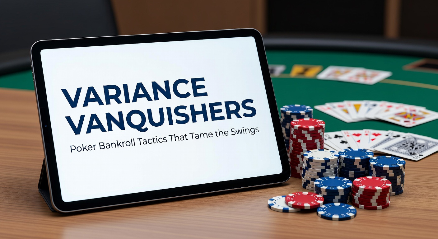 Poker player analyzing bankroll charts amid fluctuating graphs, symbolizing the battle against variance in cash games and tournaments